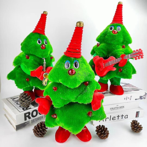 Jul Elektrisk julgran Plyschleksak Julgran Sång och dans Upplyst julgran[HK] Guitar Christmas Tree
