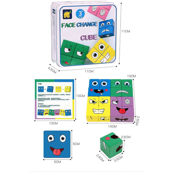 Kubespill Trelekeuttrykk Ansiktsforandring Matchende blokkpuslespill Byggespill Leker for barn[HK]