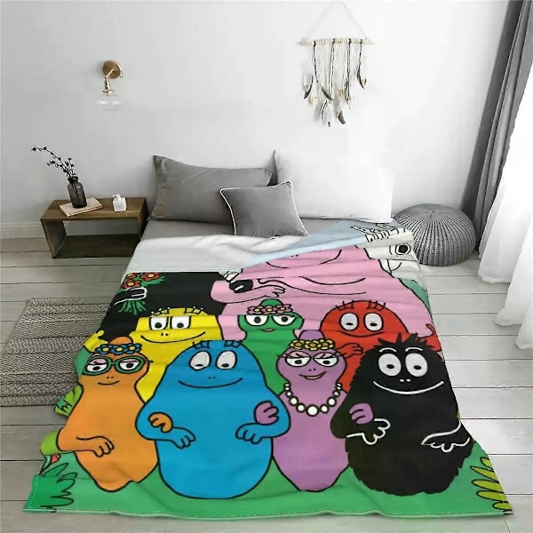 Les Barbapapa Familj Flanell Filt Söt Tecknad Anpassad Pläd Filt för Soffa Sängkläder Lounge Matta Bit[HK] 125x100cm