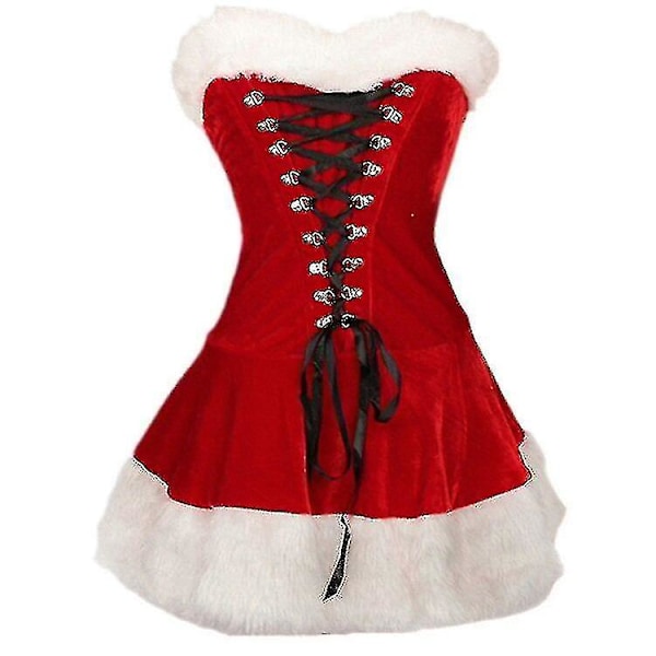 S-2XL Høj Kvalitet Kvinder Julekostumer Dragt Julefest Sexy Rød Fløjl Kjole Cosplay Julemand Kostume Outfit Plus Size [HK] XXL