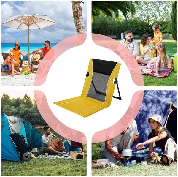 Sammenklappelig strandstol | Kraftig sammenklappelig liggestol til solbadning | Poolstole til kanten af poolen | til solbadning, garvning, rejser [HK] Yellow