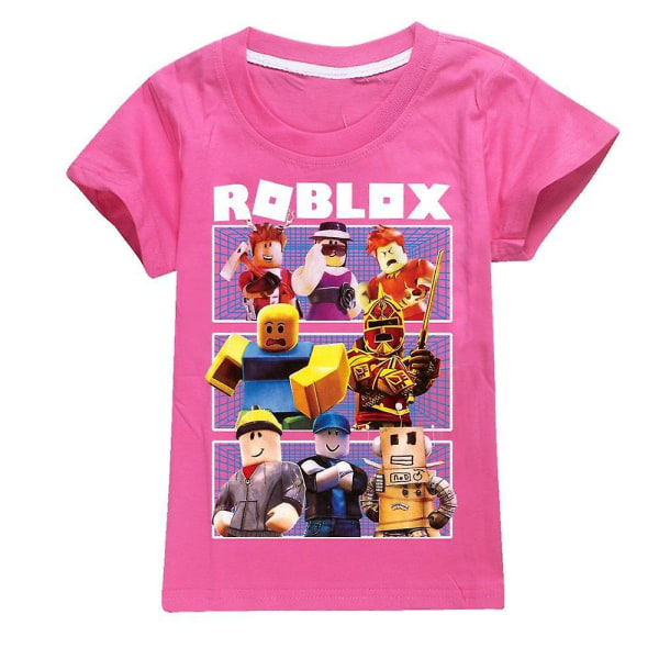 Ny pojkar flickor sommar casual kortärmad T-shirt Roblox barn bomull T-shirt topp[HK] rose red 2-3Years