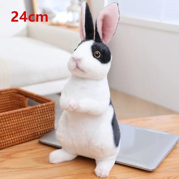 Livaktig kanin plysj utstoppet dyr realistisk kanin plushie kaninleke gaver til barn kawaii dukke for barn julegaver[HK] sitting black 24cm