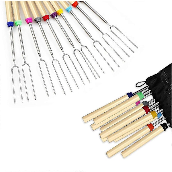 8 stk. Grill Marshmallow Ristepinner Teleskopiske Gafler Trehåndtak [HK]
