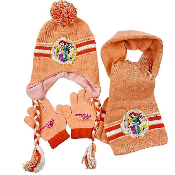 3 stk. Barn Gutter Jenter Lue Skjerf Hansker Prinsesse Elsa Sofia Minnie Varmt Sett[HK] Princess 2