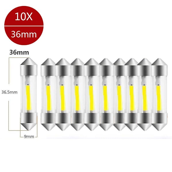 HK 31/36/39/41mm 12vC5W dubbla huvud bil SMD Feiteng COB LED interiörbelysning, vit 10pcs 36MM