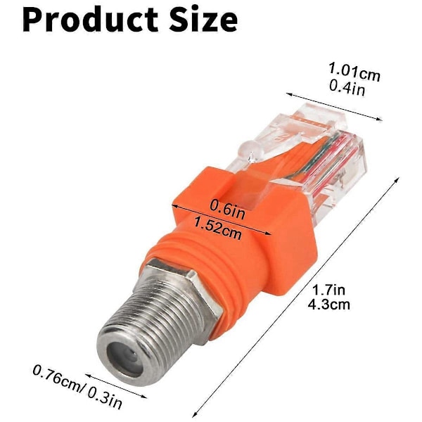 Koaksial til Ethernet-adapter, 4-pakning Coax RF F Hunn til RJ45 Hann-konverter for linjetester [HK] Orange