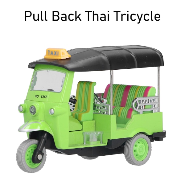 Drag tillbaka thailändsk trehjuling simulering legering Tuk Tuk bilmodell leksak barnfordon leksak för barn 3-6 år[HK] Green