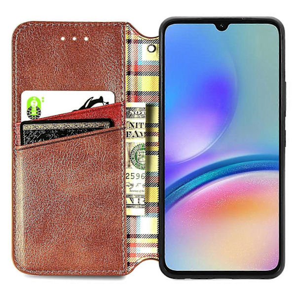 Samsung Galaxy A05s 4G Nahkakotelo, kohokuvioitu vinoneliökuvio, lompakkokotelo [HK] Style F Multicolor