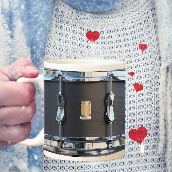 Vintage Trummugg 33 cl Keramisk Mugg med Sked Rolig Svart Retro Svart Trummugg Trumkaffemugg Coola Presenter till Trummis Musiker[HK] C