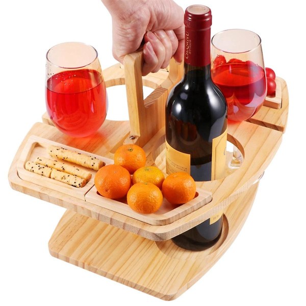 Bærbart vinpiknikbord 2 i 1 vinbord av tre, champagnepiknikbord for camping, Beac([HK])
