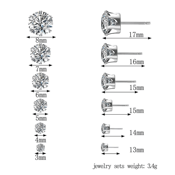 6p Kvinnor För Rhinestone Zirkon Rostfritt Stål Örhänge Ring Örhängen Smycken Se