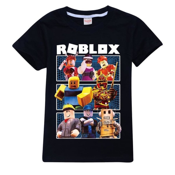 Ny Gutt Jente Sommer Casual Kort Ermet T-skjorte Roblox Barn Bomull T-skjorte Topp[HK] Black 3-4Years