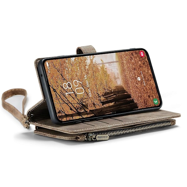 För Samsung Galaxy A55 5G Fodral Dragkedja Läder Telefonfodral med 10 Kortfack [HK] Brown