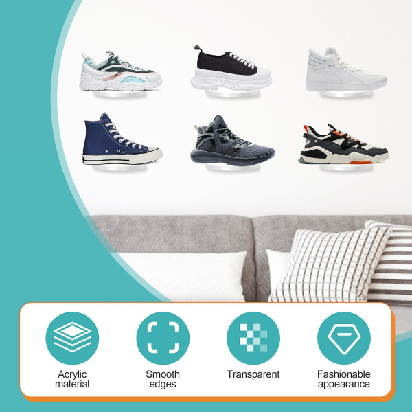 6 kpl kelluvia kenkähyllyjä, läpinäkyviä akryyliseinälle asennettavia kenkähyllyjä, Display Collille ([HK])