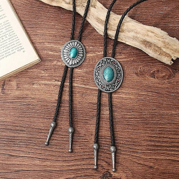Bolo Tie for Menn Western Cowboy Stil Slips med Utskåret Turkisspenne Gentleman Formelt Møte Kostyme Tilbehør[HK] Petal
