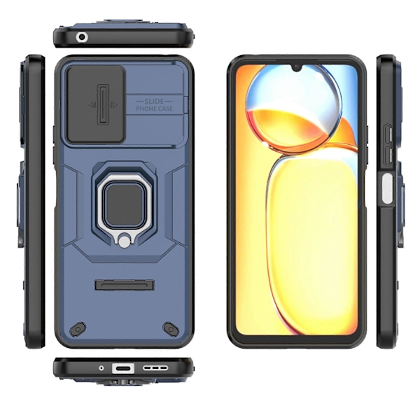 Xiaomi Redmi 13C/ Poco C65 4G Kotelo Jalustalla ja Liukuvalla Linssinsuojalla [HK] Blue