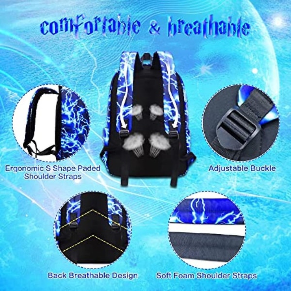 Ny ryggsäck i nylon för gymnasieelevers ryggsäck Starry Sky Lightning Student Ryggsäck med stor kapacitet - kaffe[HK] Blue