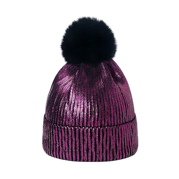 Violetti Metallinhohtoinen Kulta Hopea Naisten Hattu Syksy Talvi Unisex Akryyli Lämmin Tyttöjen Pipo Hiihto Retkeily Yksinkertainen Lippis[HK] violet