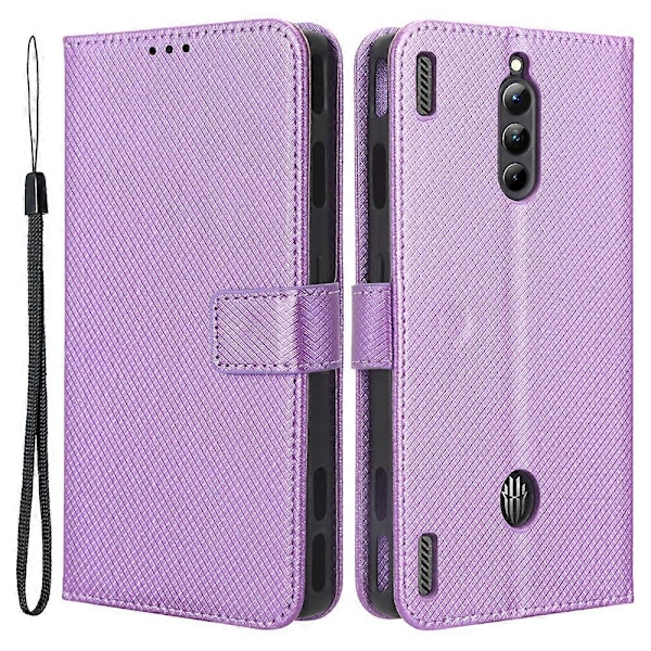 Til ZTE nubia Red Magic 8 Pro+ 5G / Red Magic 8 Pro 5G Diamanttekstur PU Læder Stand Cover Shell Flip Wallet Telefonetui[HK] Purple