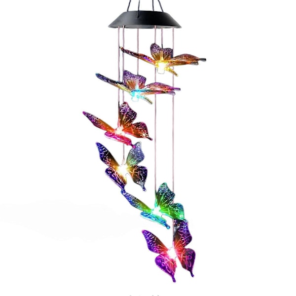 Vindspill Lys Vanntett Lett å Henge LED Solcelledrevet Sommerfugl Vindklokke Anheng Hjem Dekor[HK] Multicolor A