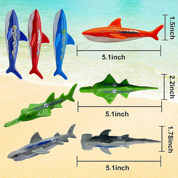 Barnebasseng Dykkelekesett, Øv Dykking Og Svømming, Undervanns Flerfarget Synkende Blekksprut (sett med 6)[HK] multicolor shark