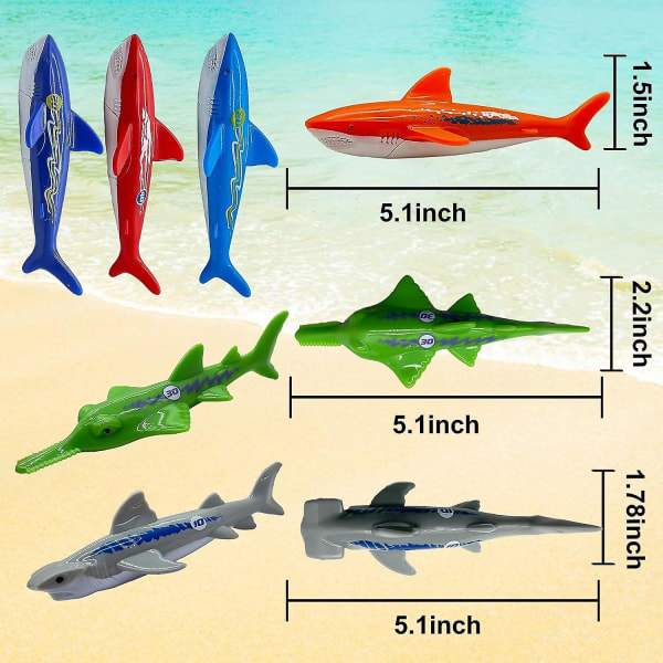 Barnebassengdykkelekesett, trene dykking og svømming, undervanns flerfarget synkende blekksprut (sett med 6)[HK] multicolor shark