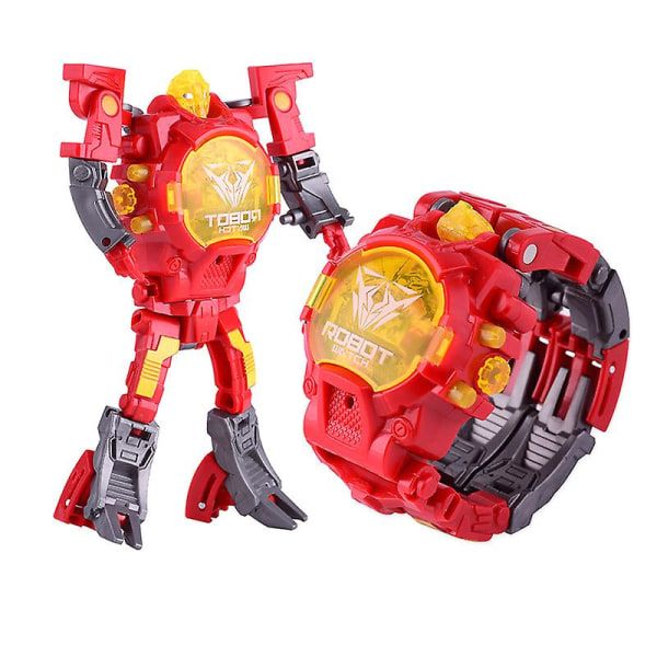 Kid Children Robot Electronic Watch Manual Transformation Creative Toys Deformed[HK] Red