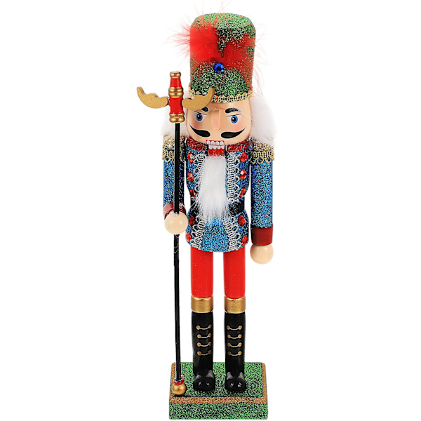 Jultomte i Trä, Cartoon Soldat Nötknäppare Dekoration för Skrivbord Kreativ Trädocka Ornament 30X8X7.5CM Blå