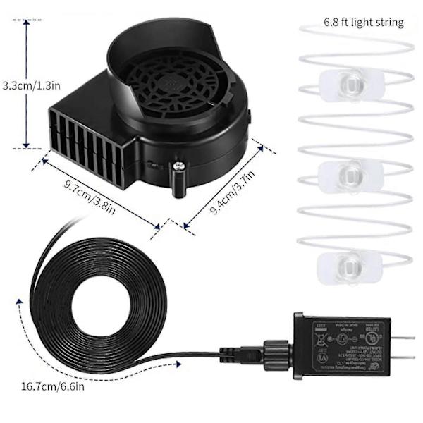 Inflationsblæser, Reserveblæsermotor til Haveopblæsbar Dekoration, 1.0a Blæser til Have, Halloween og Jul, 10.2v/1.0a Adapter[HK] Sort