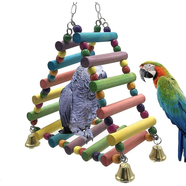 Fargerik papegøyetyggleke i tre med tyggeklokker og husker for små og mellomstore kjæledyr[HK]