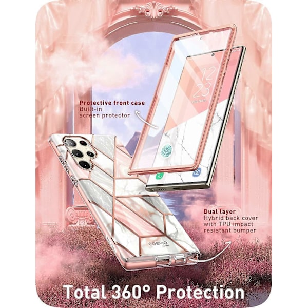 Cosmo-sarjan suojakotelo Samsung Galaxy S23 Ultra 5g -puhelimelle (julkaistu 2023), ohut, tyylikäs ja suojaava kokovartalokotelo integroidulla näytönsuojalla [HK] Marble