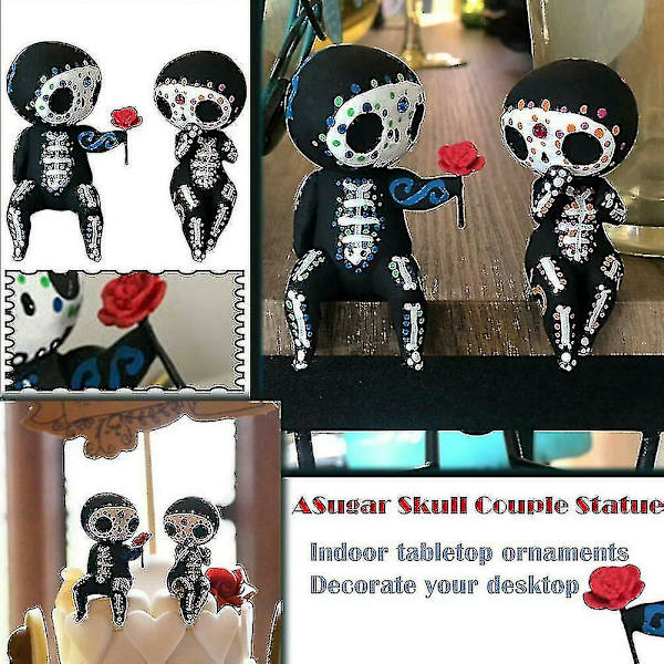 HKK  2 stk. Resin Sukkerkranie Par Statu Elskende Statue Holder Rose