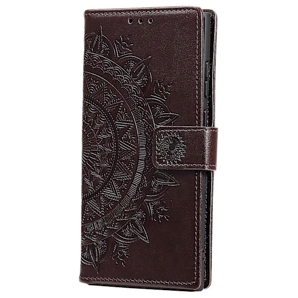 Samsung Galaxy S25 Plus -kotelo, kuvioitu toteemi PU-nahkalompakko, seisontatuella varustettu puhelinkotelo [HK] Brown