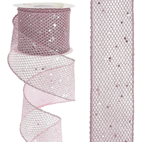 Pink Glitter Wired Ribbon Web Mesh Ribbon Wired Metallic Mousserende Wire Kantbånd Til Gaveindpakning Kranse Fremstilling[HK]