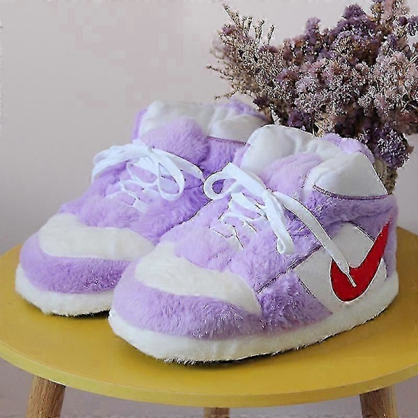 Sneakers-lignende Plys Sutsko Kreativ Indpakning Fuzzy Varme Vinter Indendørs Hjemmesko Bomuldssko[HK] Black with White