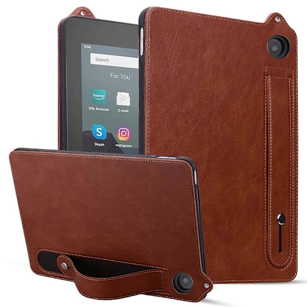 Fodral med handrem, stativ och läderöverdrag för Amazon Fire HD 8 (2024)/(2020) [HK] Style C Multicolor