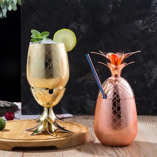 Smuk Comy Ananas Cocktail Kop 304 Rustfrit Stål Ananas Cocktail Krus Bar Fest Tilbehør Rose Guld[HK] Silver