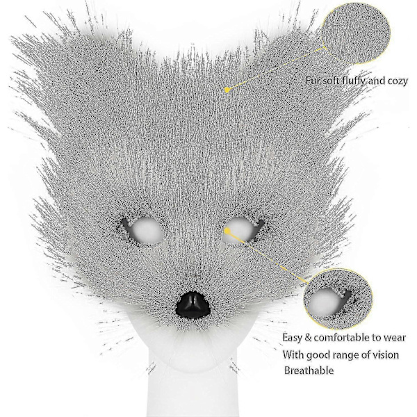 Konstgjord Pälsräv Svans Katt Varulv Cosplay Kostym Set Plysch Mask Fluffiga Tassar Handskar Halloween Jul[HK] Dark Gray