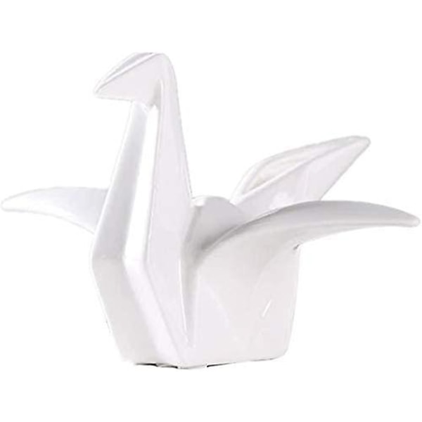 HKK:n keraaminen origami-nosturipatsaspatsas Käsintehty nosturin muotoinen patsas kodin sisustukseen - valkoinen, S