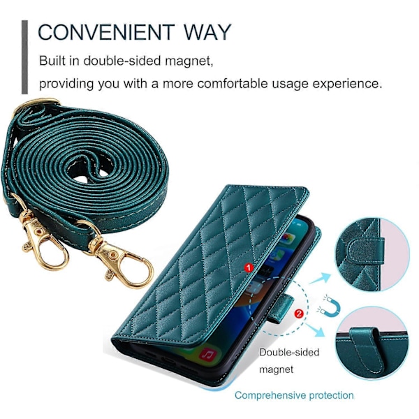 Etui til Samsung Galaxy S24 Ultra 5G Wallet Cover Crossbody Lanyard Skulderhalsrem Kompatibel med Samsung Galaxy S24 Ultra 5G[HK] Green