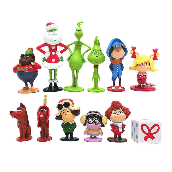 12 stk. julegrinch actionfigur leketøy julegrønn monsterdukke modell barn gave[HK]