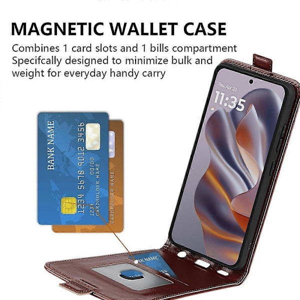Motorola Edge 50 Neo 5G -kotelo korttipaikoilla, pystysuuntainen läppä nahkainen puhelinkotelo - Musta[HK] Brown Multicolor