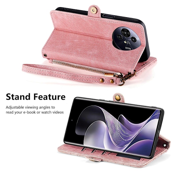 Til TCL 50 Pro Nxtpaper 5G Etui Lynlås Pung Geometri Linjer Læder Telefon Cover[HK] Pink