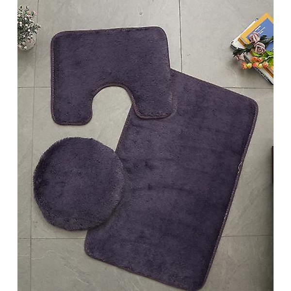 HK 2-pack badrumsmattor i mikrofiber, mjuka och fluffiga badrumsmattor och U-formade toalettmattor, halkfria Gray Purple