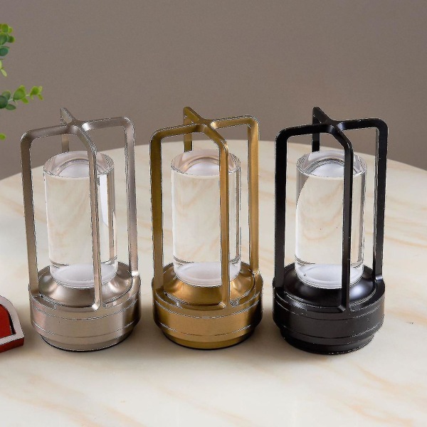 Lumison Crystal Lantern -pöytälamppu, Lumison Crystal -lamppu, kannettava metallinen pöytälamppu, 3-värinen ladattava johdoton led-lamppu, 100 % uusi[hk] Black