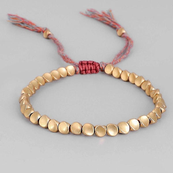 Handgjort Tibetanskt Kopparpärlarmband, Buddhistiskt Vävt Bomullsrepsarmband, Skyddande Lyckobringande Amulett xi[HK]