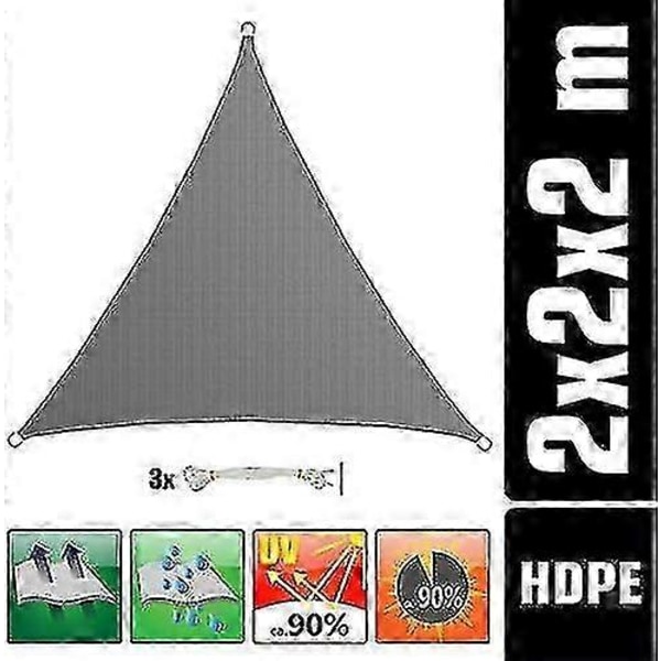 2x2x2 M Hdpe Trekant Solbeskyttelse - Altan Haveoverdækning Grå zxin[HK]