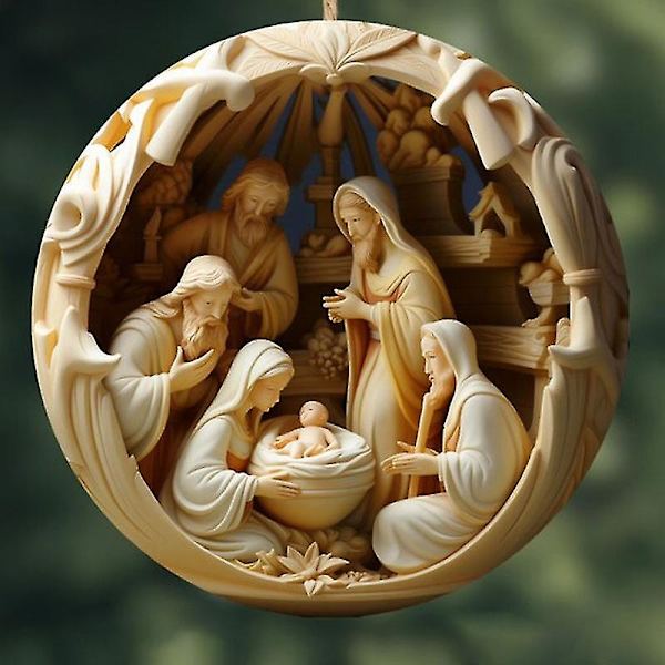 6 stk. Julekrybbe Ornamenter, Akryl Julekrybbe Ornament, Hængende Ornament Julekrybbe Vedhæng Til Jul Religiøs Gave   4
