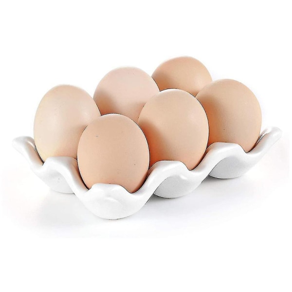 Keramisk äggtallrik, Kök Restaurang Kylskåp Förvaring och Tillagningsbart ägg Porslin Dekorativ låda 6 Gitter Ägghållare[HK]